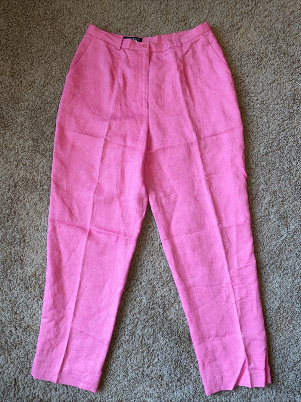 Lands’ End Linen Blend Dress Pants Womens Sz 12 Pink Barbie High Rise Lined Vtg